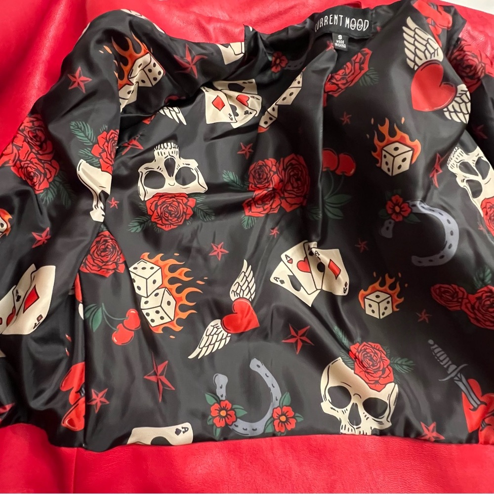 Current Mood Born Sinner Moto Jacket red & black faux Leather small NWT - Picture 14 of 16